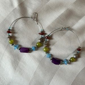 Multicolor beaded earrings with silver accent